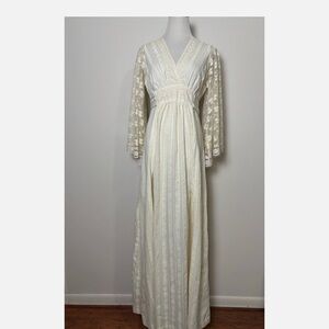 70s Gunne Sax Style Vintage Angel Sleeve Wedding Dress Festival Crochet Lace